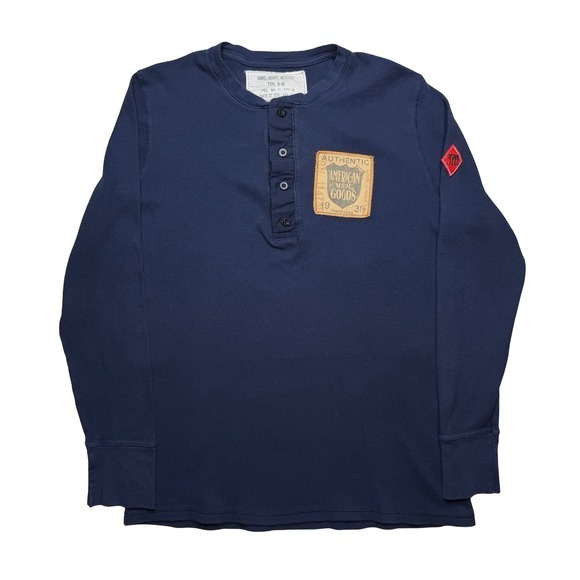 Johnson Motors type b-38 long sleeve thermal Henley navy blue shirt - Picture 2 of 8